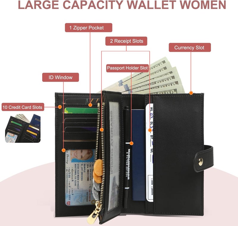 yiijay Womens Wallet RFID Blocking Vegan Leather Trifold Clutch Credit Card Holder Ladies Travel Wallet Purse with Pen Holder - Image 2